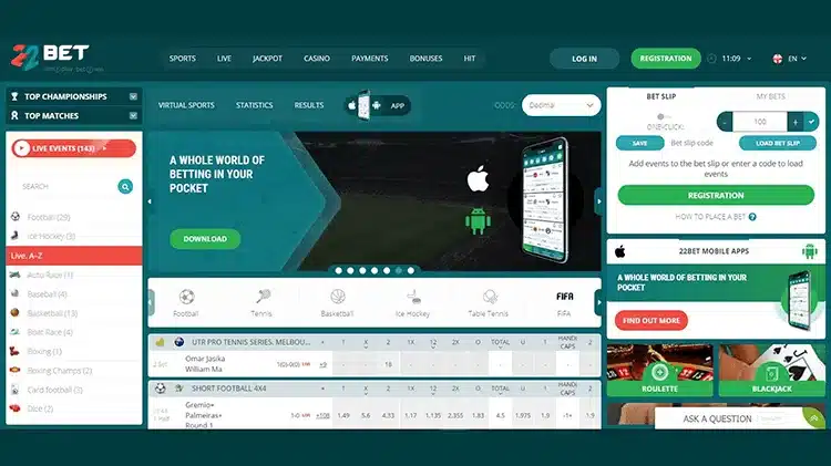 22Bet screenshot 1