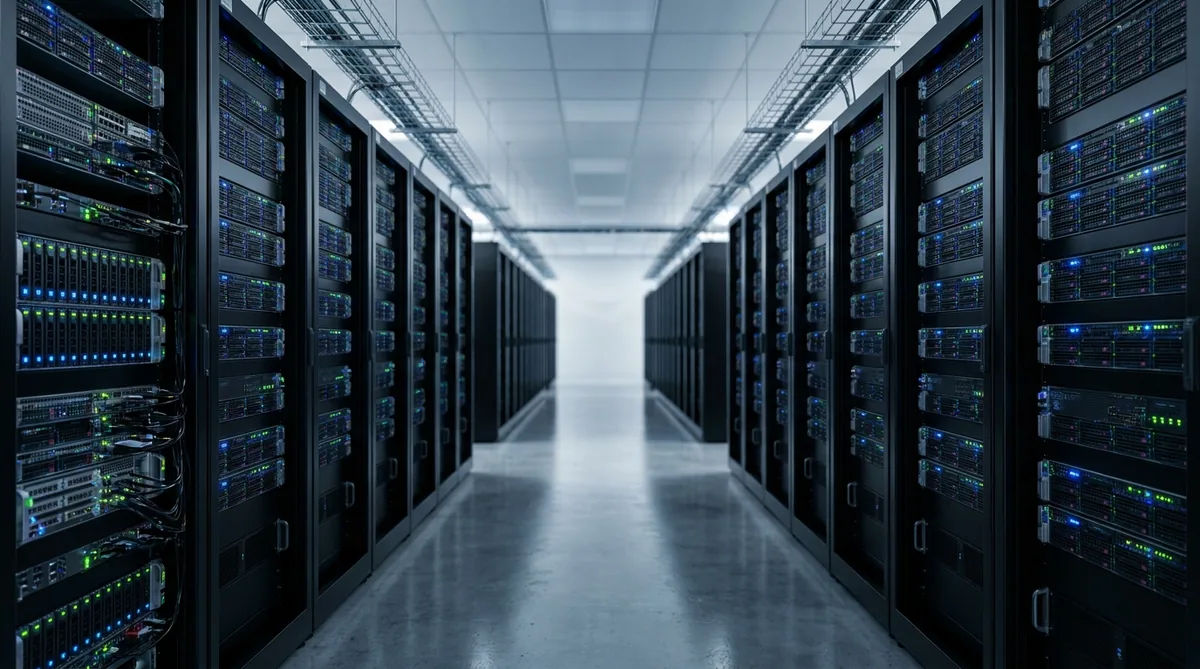 Aisle of server racks in a data centre of the kind Free Fire India was to run on