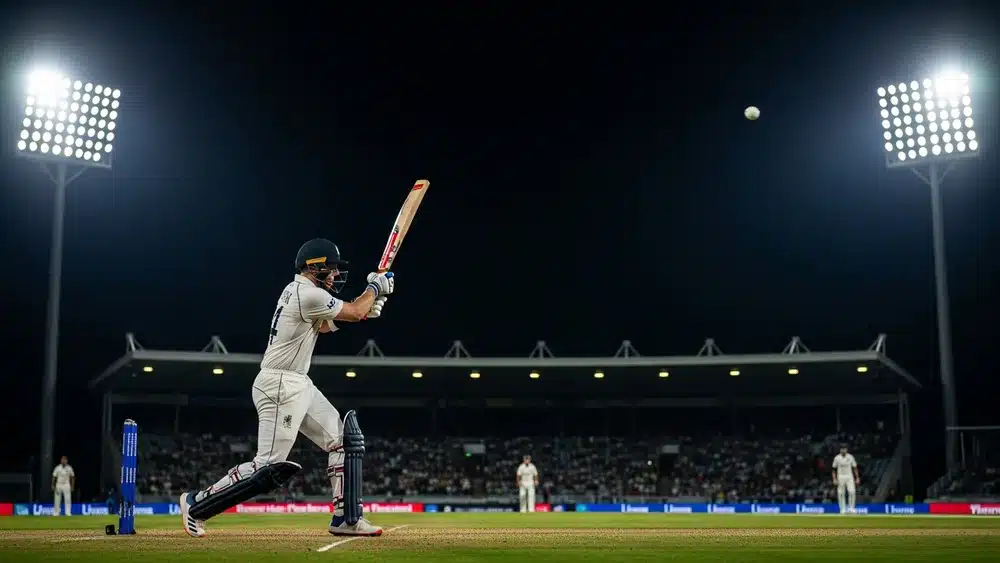 cricket batter following through after a big six