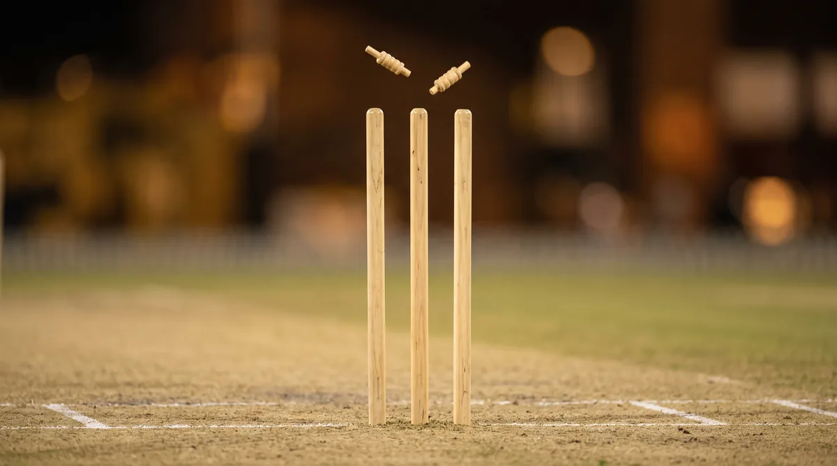 Both bails knocked into the air off three intact stumps