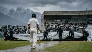 Jammu and Kashmir were 12 for 5 chasing 326, and rain saved the Ranji champions against Madhya Pradesh