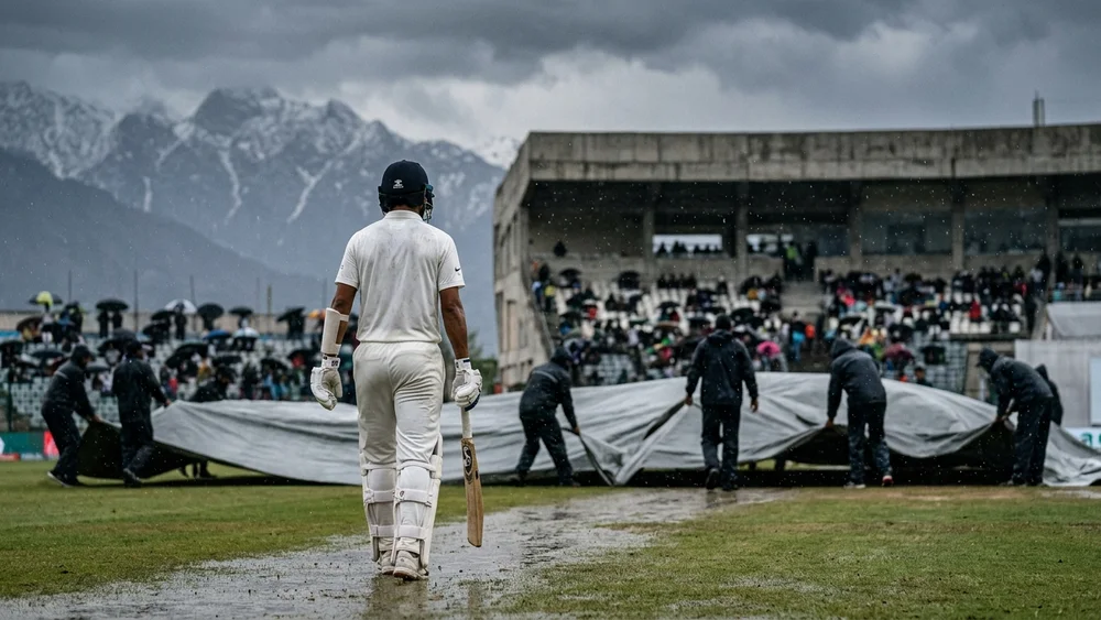 Jammu and Kashmir were 12 for 5 chasing 326, and rain saved the Ranji champions against Madhya Pradesh